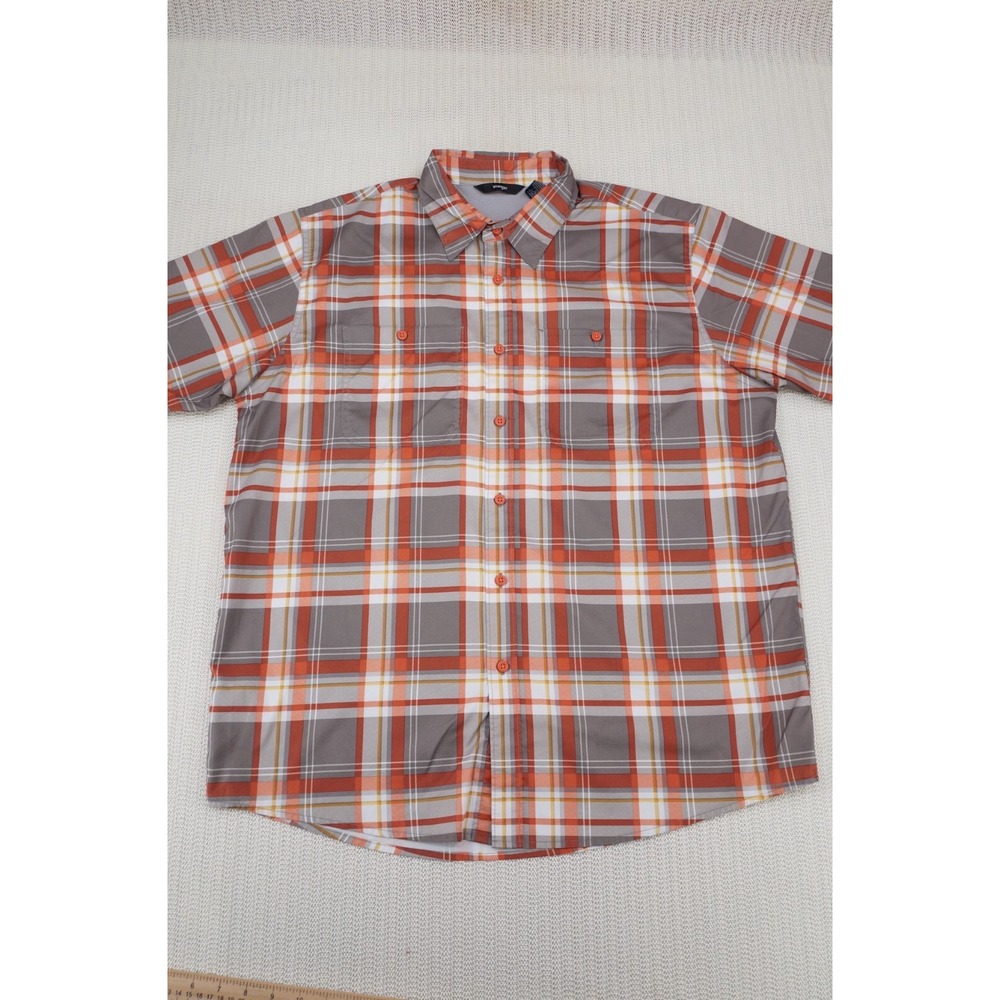 Wrangler Shirt Men Large Orange Plaid Rip Stop Button Up Down Peformance Outdoor